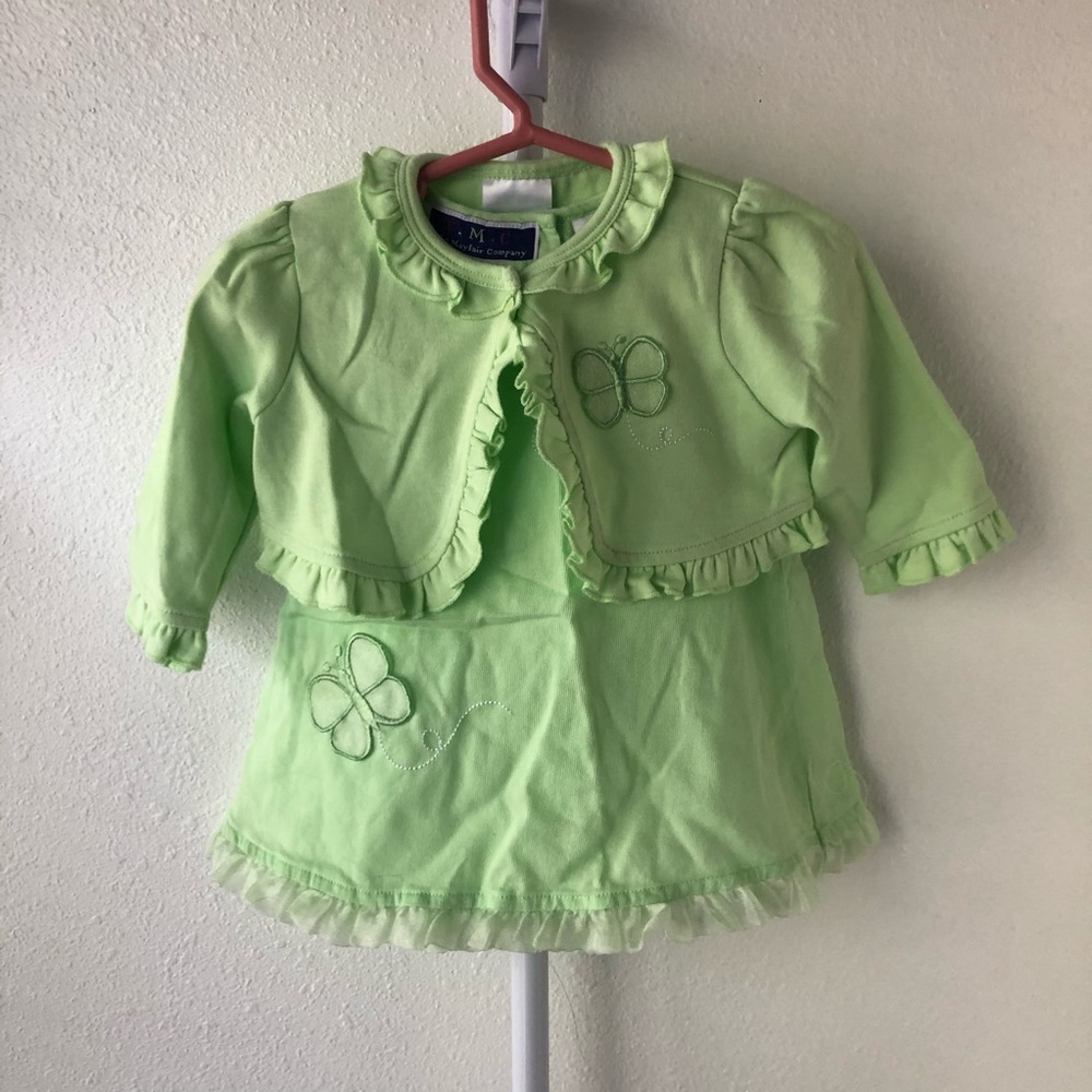 T.M.C Butterfly Dress, Cardigan, and Bloomers 6-9M